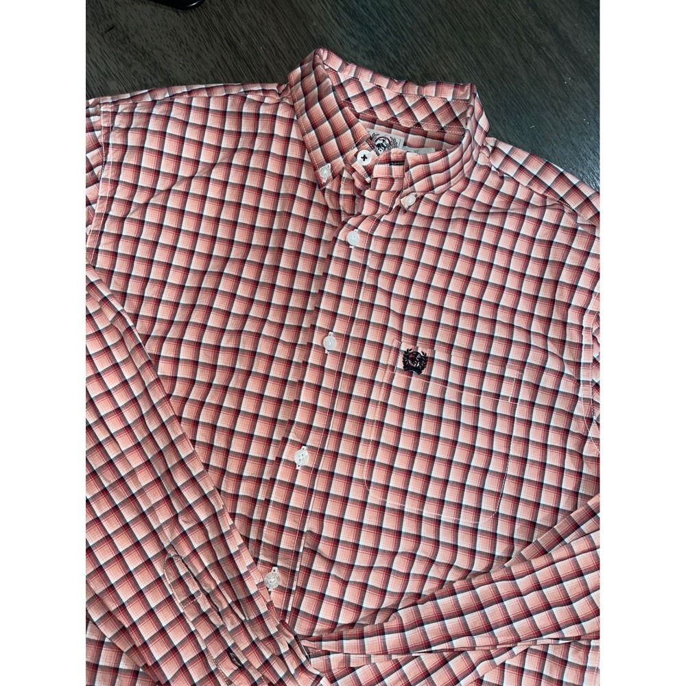 Cinch Boys Size XL 14 Red Plaid Button Down Shirt Long Sleeve Western Logo